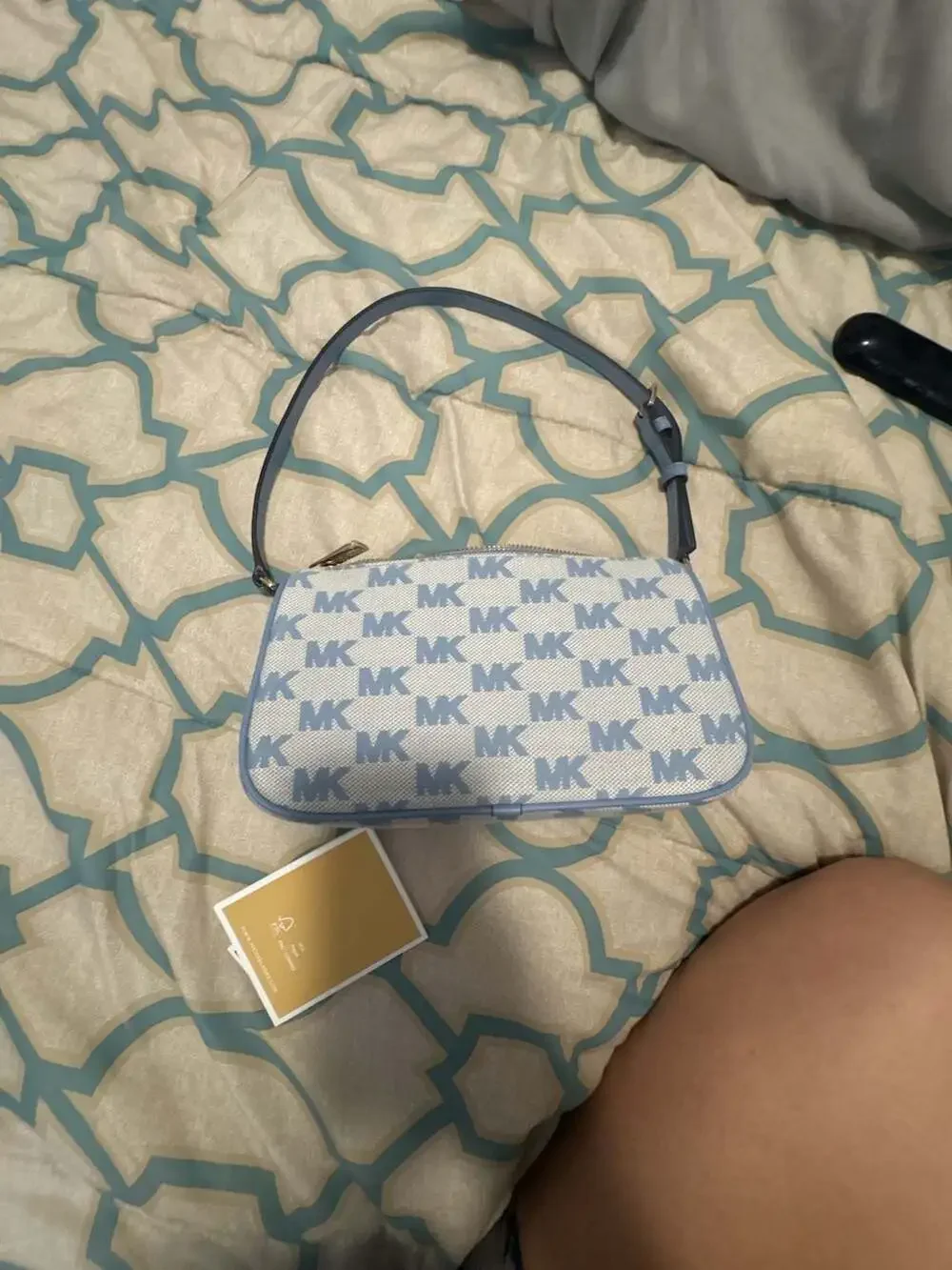 Michael Kors Logo Jacquard Shoulder Bag Pale Blue